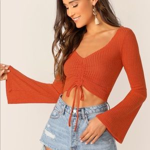 Orange bell sleeve ribbed top adjustable size 6/M